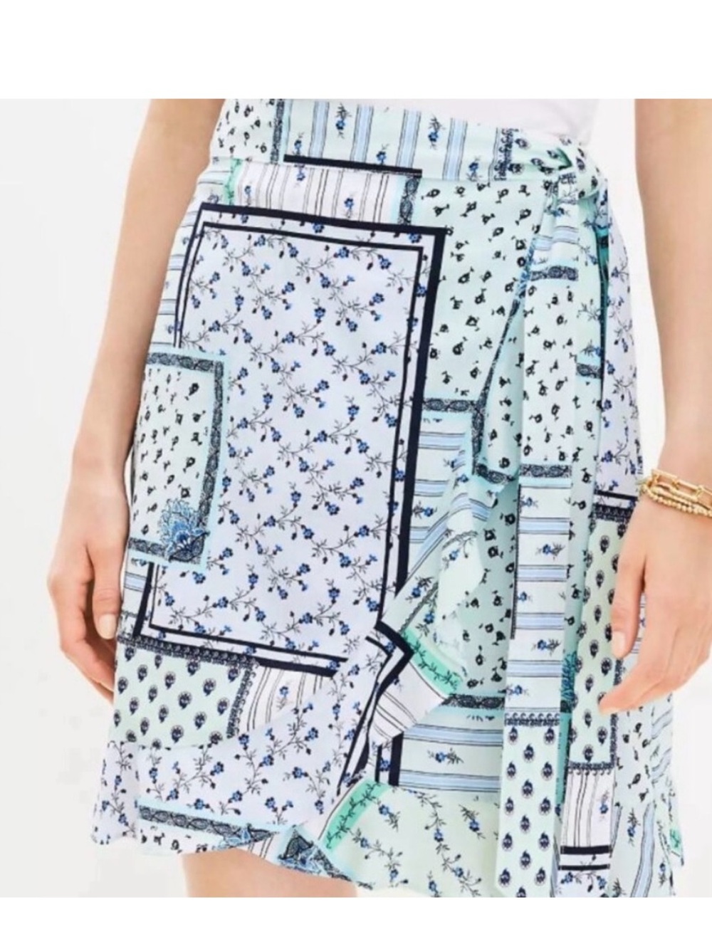 Loft Light Blue Patchwork Wrap Skirt